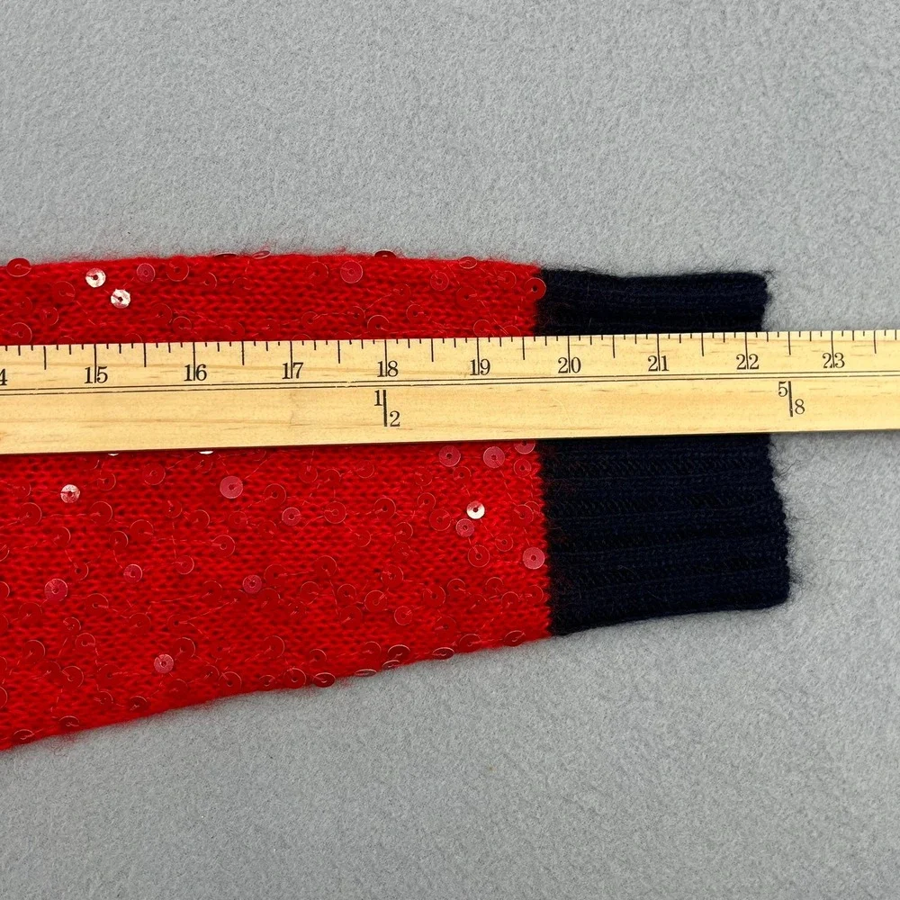 J. Crew Womens‎ Red Sequin Wool Mohair Blend Sweater Navy Trim Small